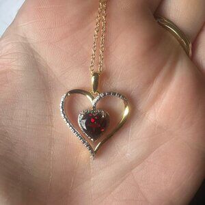 Garnet Gemstone & Diamond 14K Heart Necklace